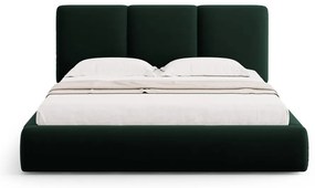 Pat matrimonial verde închis tapițat din catifea cu spațiu de depozitare cu somieră 140x200 cm Brody – Mazzini Beds