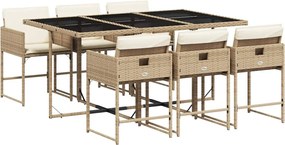 vidaXL Set de masă pentru grădină, 7 piese, cu perne, bej, poliratan