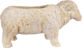 Jardinieră decorativă în formă de oaie, bej, stil country chic, 48x19x26 cm