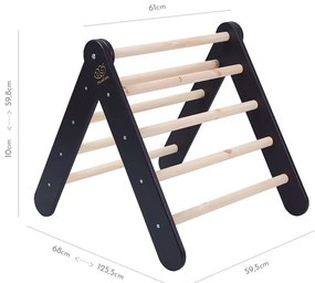 Triunghi Pikler de cățărat negru din lemn de pin 46x87x60 cm Montessori – Meowbaby