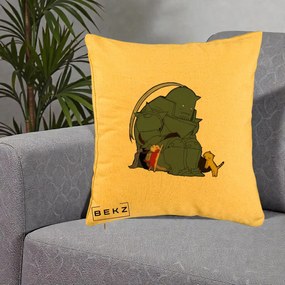 Perna Personalizata Fullmetal Alchemist Alphonse cu Pisici, 40x40 cm, Galben, Husa Detasabila, Perna Inclusa, BEKZ®