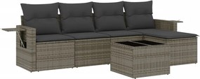 vidaXL Set mobilier grădină cu perne, 6 piese, gri, poliratan