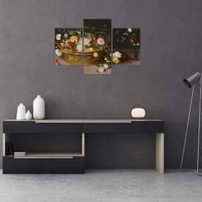 Tablou - Jan Brueghel the Elder, Flowers in a Basket and a Vase, reproducere (90x60 cm)