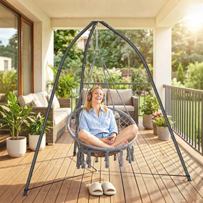 Outsunny Suport triunghiular pentru scaun suspendat cu lanț reglabil, bază stabilă pentru terasă/grădină, sarcină 150 kg, Negru | Aosom Romania