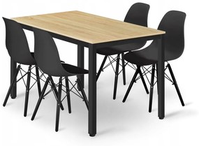 Set de sufragerie negru 1 + 4, masa stejar TESSA 120x60 + scaune OSAKA