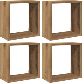 vidaXL Rafturi de perete cub 4 buc. stejar artizanal, 30x15x30 cm lemn