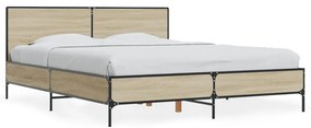 3280008 vidaXL Cadru de pat, stejar sonoma, 160x200cm, lemn prelucrat și metal