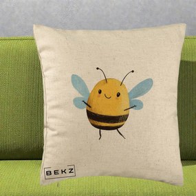 Perna Decorativa Buburuza pe Trifoi cu Patru Foi, 40x40 cm, Bej, Husa Detasabila, Perna Inclusa, BEKZ®