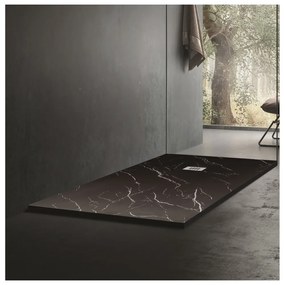 Cadita compozit pentru dus Inter Ceramic dreptunghiulara 140x80 cm finisaj marmura negru mat