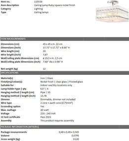 Lustra design LUX Ruby square, nickel 115536 HZ