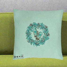 Perna Decorativa Coroana Turcoaz cu Manusi, 40x40 cm, Verde Menta, Husa Detasabila, Perna Inclusa, BEKZ®