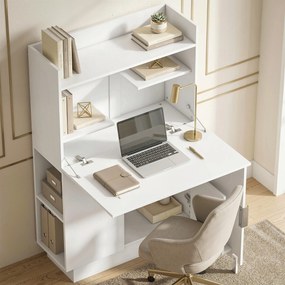 HOMCOM Birou pliant pentru calculator, birou pentru calculator cu blat rabatabil, rafturi și dulap, 80x30x128cm, alb | Aosom Romania