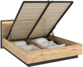 Pat cu somiera rabatabila 160 x 200 cm LED stejar salbatic/negru Quant