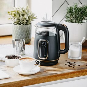 Cana electrica Adler AD 1305, 1850/2200 W, 1,7 l, Control tactil, Afisaj LCD color, 5 setari temperatura 40-100°C, Filtru antidecantare, Negru/galben