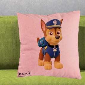 Perna Personalizata Chase PAW Patrol Albastru, 40x40 cm, Roz, Husa Detasabila, Perna Inclusa, BEKZ®