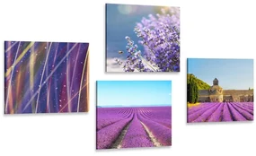 Set tablouri câmp de lavandă cu abstracție