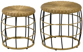 Outsunny Set de 2 mese de cafea gigogne pentru grădină, masă de aplicație rotundă îmbinabilă, rășină imitație ratan kaki închis | Aosom Romania