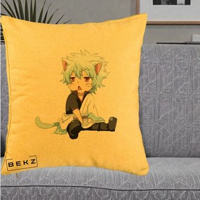 Perna Personalizata Gintama Gintoki Chibi Pisica, 40x40 cm, Galben, Husa Detasabila, Perna Inclusa, BEKZ®