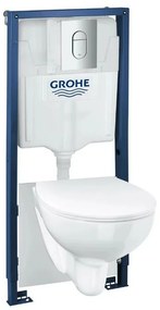 Set vas wc suspendat rimless cu capac Grohe Bau Ceramic, rezervor incastrat Rapid SL si clapeta crom