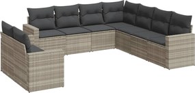 vidaXL Set canapele de grădină cu perne, 9 piese gri deschis poliratan