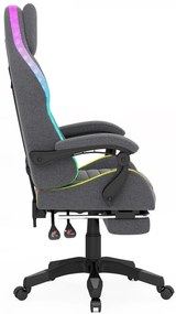 RESIGILAT- Scaun gaming, sistem iluminare bandă LED RGB, suport picioare, material textil, Gri