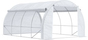 Outsunny Seră cu Tunel cu Ușă, Panouri și 8 Ferestre Rulabile, în Oțel Zincat și PE, 3.97x3x2 m, Alb | Aosom Romania