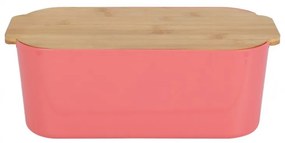 Cutie paine Brott, rosu coral, plastic, capac bambus, 33 x 18.5 x 12 cm