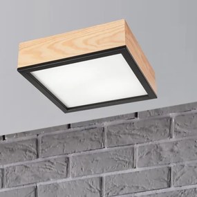 Plafonieră NATURAL SQUARE 2xE27/15W/230V 31x31 cm pin/negru