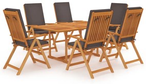 3059542 vidaXL Set mobilier de grădină cu perne gri, 7 piese, lemn masiv tec