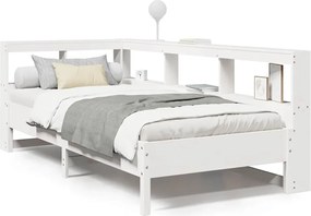 vidaXL Pat cu bibliotecă fără saltea, alb, 75x190 cm, lemn masiv pin