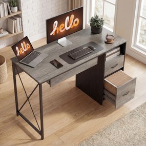 HOMCOM Birou de calculator, 120×50cm, birou cu depozitare, blat pentru tastatură, compartiment deschis și 2 sertare, gri | Aosom Romania