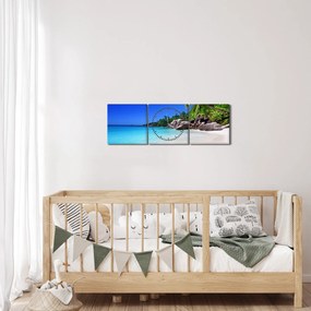 Tablou cu plaja pe insula Praslin (cu ceas) (90x30 cm)