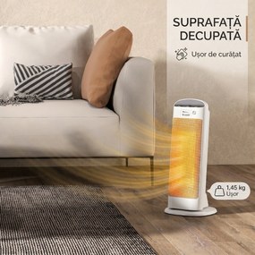 HOMCOM Sobă Electrică Ceramică 2000W, 4 Moduri și Încălzire Reglabilă, Oscilație 55°, Alb | Aosom Romania