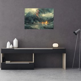 Tablou pe sticlă - Erupție vulcanică (70x50 cm)