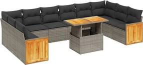 vidaXL Set canapele de grădină cu perne, 11 piese, gri, poliratan