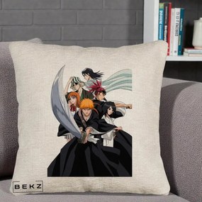 Perna Personalizata Bleach Grup Complet Ichigo si Prietenii, 40x40 cm, Bej Canapea, Husa Detasabila, Perna Inclusa, BEKZ®