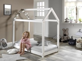 Pat-căsuță 70 × 140 cm ALB – loc de vis sigur pentru primii pași – gamă Cabane – Vipack