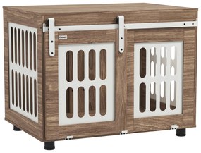 PawHut Meuble cușcă pentru câini cu ușă glisantă, casă pentru câini de talie medie, masă de cafea, 80 x 59 x 63 cm, nuc | Aosom Romania
