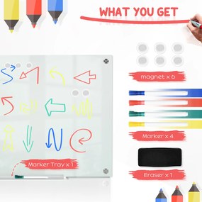 Vinsetto Tablă de Sticlă Albă cu 4 Markere și Burete de Șters 90x60x0.4 cm | Aosom Romania