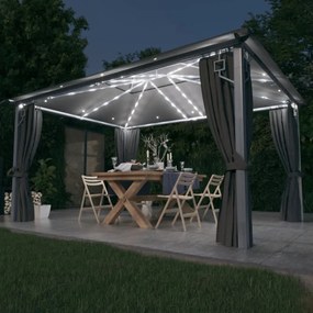 Pavilion cu perdele  siruri lumini LED antracit 4x3m aluminiu Antracit, 400 x 300 cm