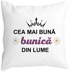 Perna Decorativa pentru Bunica 11, 40x40 cm, Alba, Mata, Husa Detasabila, Burduf