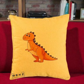 Perna Decorativa T-Rex Portocaliu, 40x40 cm, Galben, Husa Detasabila, Perna Inclusa, BEKZ®