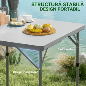 Outsunny Masă de Camping Pliabilă cu 2 Înălțimi Reglabile, 86x86x74 cm, Alb | Aosom Romania