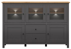 Vitrină Hesen KOM3W2D2S/13/19 (cu iluminat LED) (grafit + Stejar artisan). 1062529