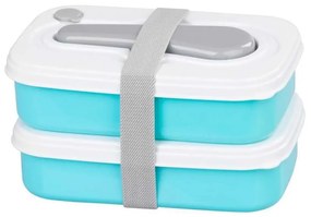 Cutie, caserola alimente, plastic, etansa, albastru, 2 compartimente, cu lingura furculita, 1 L, 20.