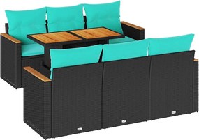 vidaXL Set canapele de grădină cu perne, 7 piese, negru, poliratan