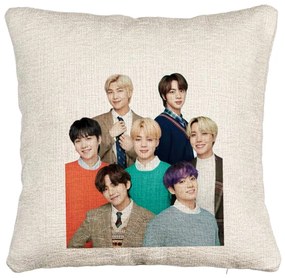 Perna Decorativa Canapea BTS Army cu Semnaturi, 40x40 cm, Cu fermoar