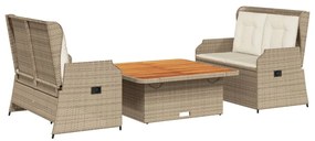 3262746 vidaXL Set mobilier de grădină cu perne, 3 piese, bej, poliratan