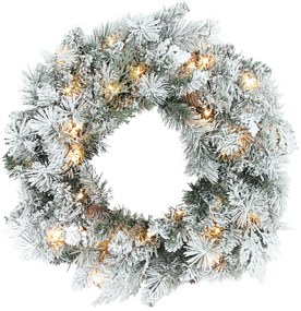 Ghirlandă de Crăciun HOMCOM de 60 cm cu 35 de Lumini LED Albe și Conuri, Coroană de Crăciun cu Timer, Decorație de Crăciun pentru Ușă și Fereastră, Verde | Aosom Romania