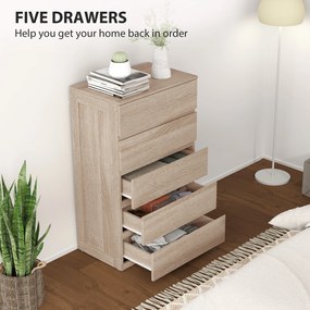 HOMCOM Comodă pentru Depozitare cu 5 Sertare, Comodă Înaltă, Comodă cu Ghidaje Metalice și Mânere Scanalate, Alb | Aosom Romania